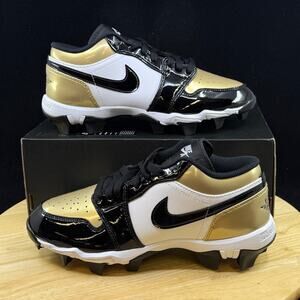 Jordan 1 Low Youth Cleat Metallic Gold Black White HF6885-701 Size 6Y/ 7.5 W